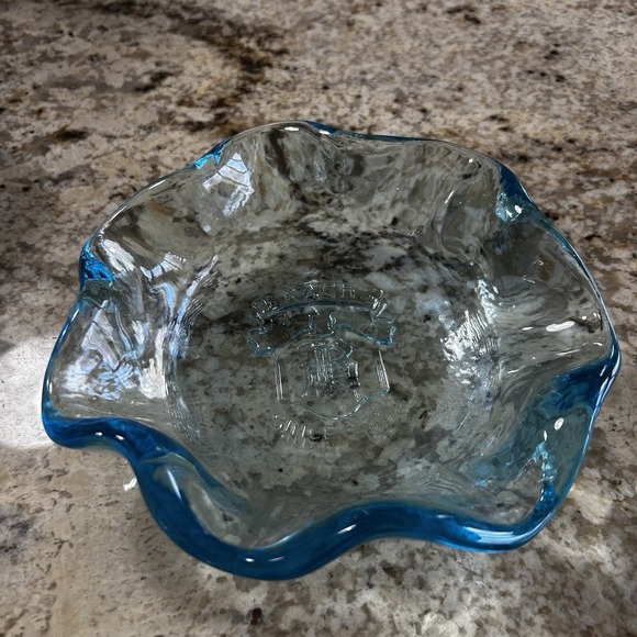 Vintage Brach's Candy Bowl Aqua Blue Rim Glass Advertising Dish 7"embossed - Picture 11 of 12